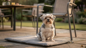 Small dog on patio at dog-friendly Winston-Salem restaurant