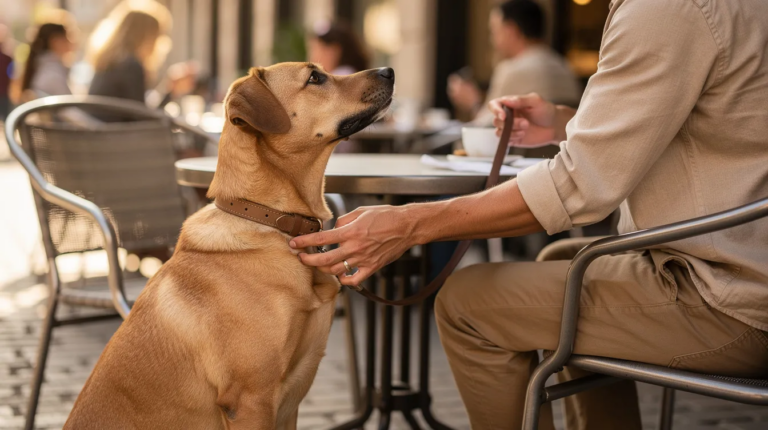 Dog dining at a dog-friendly restaurant in Winston-Salem