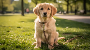 Puppy socialization training in a calm park setting