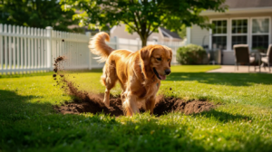 Golden retriever digging hole, why do dogs dig holes