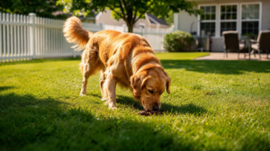 Dog sniffing lawn, why do dogs eat poop explained