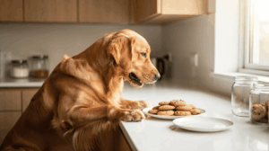 Golden Retriever trying to counter surf for food