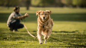 How to train a dog to come when called, dog on a long leash.