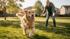 How to train a dog to come when called, dog runs in the yard