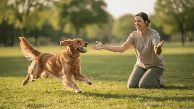 How to train a dog to come when called, dog approaches woman