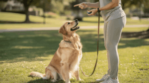 Types of dog training methods, dog watching handler hand cue